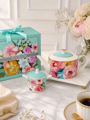 Rossev Porselen Demlik ve Şekerlik Set Full Bloom