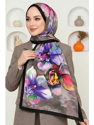 Hadiora Kadın Kahverengi Orkide Desenli Soft Şal