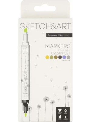 Bruno Visconti 'Sketch Art' 6 Renkli Çift Taraflı Markerler Mimari Tasarım İçin