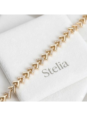 Stelia Bileklik - Gold Kaplama Zirkon Taşlı Balık Sırtı Model Kadın Bileklik