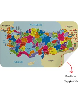 Harita Sepeti Türkiye Haritası Duvar Sticker Eğitici ve Öğretici Detaylı Suya Dayanıklı 100 x 65 cm