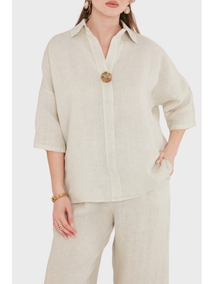 Viadante Via Dante Oversize Düğme Detaylı Keten Bluz Bayan Bluz 6617504