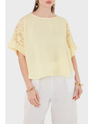 Viadante Via Dante Relaxed Fit Dantel Detaylı Keten Bluz Bayan Bluz 7222P