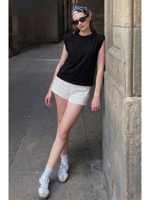 Madmext Siyah Vatkalı Basic Tişört MG2809