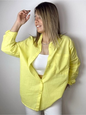 Durmaz Kadın Oversize Keten Gömlek Yeni Sezon Yazlık Gömlek