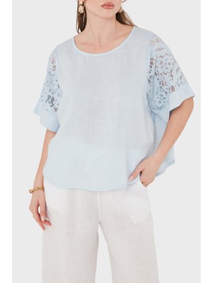 Viadante Via Dante Relaxed Fit Dantel Detaylı Keten Bluz Bayan Bluz 7222P