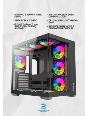 OEM Rtx 3060 12GB Gaming Pc | Ryzen 5600 | 16GB Ram | 1tb Nvme SSD | Rgb 7 Fanlı Kasa | Oyuncu Bilgisayarı