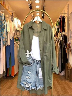 Durmaz Kadın Oversize Keten Gömlek Yeni Sezon Yazlık