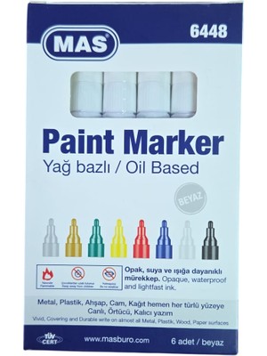 Mas 6448 Paint Marker Demirbaş Kalemi Beyaz 6 Adet