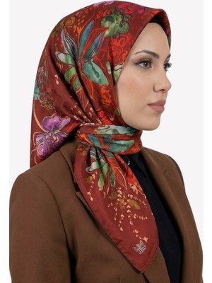 Hadiora Kadın Kiremit Çiçek Desenli Kristal Eşarp