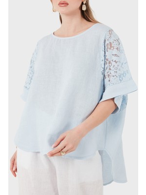 Viadante Via Dante Relaxed Fit Dantel Detaylı Keten Bluz Bayan Bluz 7222L