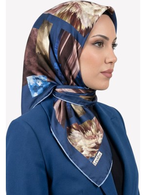 Hadiora Kadın Mavi Soyut Desenli Kristal Eşarp