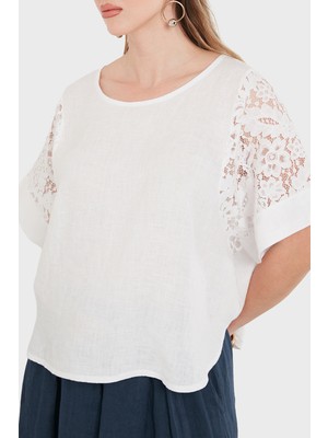 Viadante Via Dante Relaxed Fit Dantel Detaylı Keten Bluz Bayan Bluz 7222P
