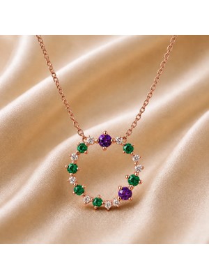 Cecilia Jewellery Cecilia Jewellery, Gökkuşağı Kolye, Zirconia Renkli Taşlı Kolye, 18 Ayar Altın Kaplama Kolye, 925 Ayar Gümüş Kolye,zirconia Ametist Kolye, Zirconia Zümrüt  Kolye