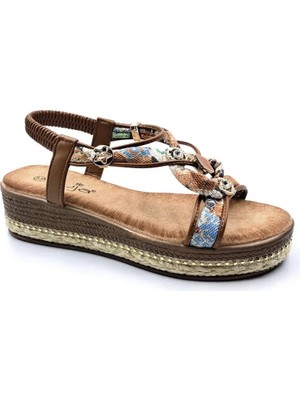 Bags Shoes Guja 25Y171-2 Kadın Dolgu Jüt Garnili Taban Premium Taşlı Sandalet