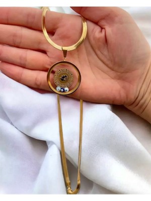 Stainless Stell Çeyrek Altın Uyumlu Nazar Detaylı Kuyumcu Model Kolye