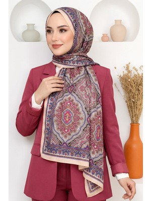 Hadiora Kadın Bej Pembe Mandala Desenli Organik Pamuk Soft Şal