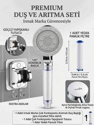 IRMAK Segyhome Duş ve Arıtma Seti+Yedek Filtre+Yapışkanlı Duş Başlığı Tutucu