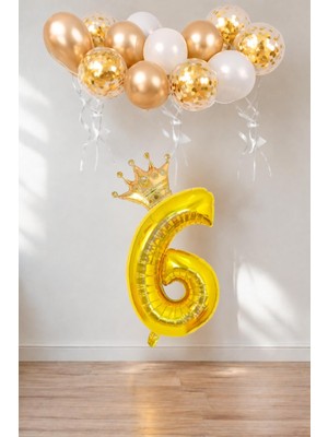 Patladı Gitti Rakam Gold Folyo Balon, Kral Tacı ve Konfetili Gold Balon Seti