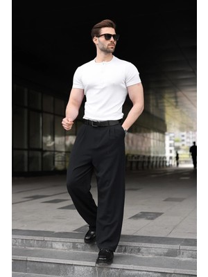 Madmext Beyaz Yarım Düğmeli Slim Fit Erkek Tişört E7186