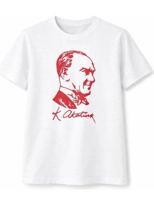 Giyim Center Erkek Çocuk Atatürk Baskılı Tişört Kısa Kollu Bisiklet Yaka T-Shirt - Beyaz