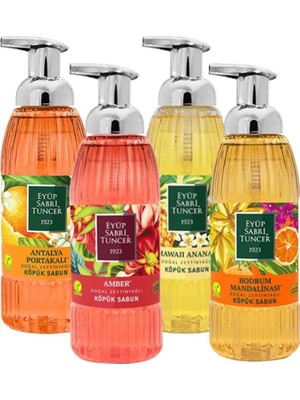 Eyüp Sabri Tuncer Zeytinyağlı Köpük Sabun Seti 500 ml Doğal İçeriklerle Amber, Hawaii Ananas, Antalya Portakalı, Bodrum Mandalinası
