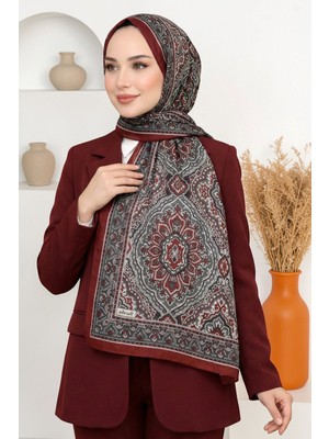 Hadiora Kadın Bordo Mandala Desenli Organik Pamuk Soft Şal