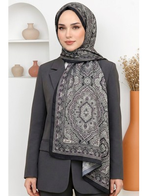 Hadiora Kadın Siyah Vizon Mandala Desenli Organik Pamuk Soft Şal