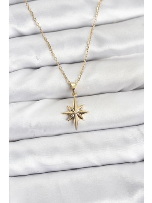 Youday Accessories 316L Çelik Zincir Gold Renk Kutup Yıldızı Model Kadın Kolye