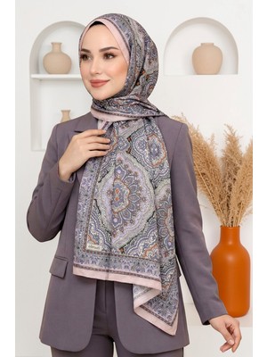 Hadiora Kadın Pudra Lila Mandala Desenli Organik Pamuk Soft Şal