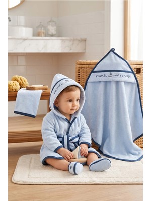 Zeynuko Erkek Bebek %100 Pamuk Bornoz Takımı 0-12 Ay 4'lü Bornoz Seti