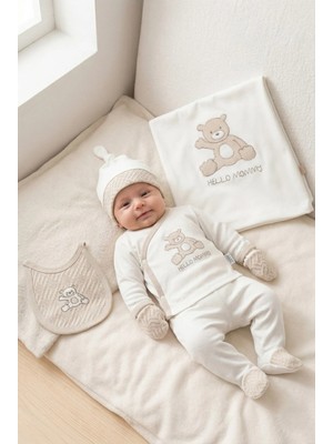Zeynuko Erkek Bebek Hello Mommy Nakışlı Ayıcıklı 0-3 Ay 10'lu Yenidoğan Hastane Çıkışı Zıbın Seti Kutulu