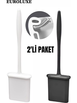 Special Action 2’li Silikon Tuvalet Fırçası Siyah Beyaz Bükülebilir Wc Klozet Temizlik Fırça Seti