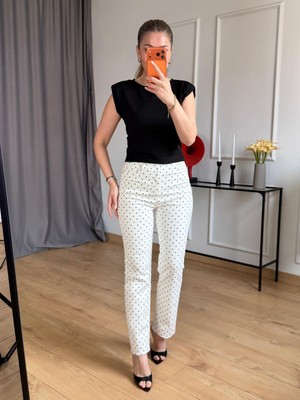 Size Özgü Ekru Siyah Puantiyeli Jean