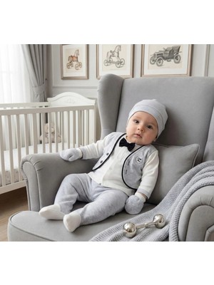 Zeynuko Erkek Bebek Papyonlu Little Man 5'li Yenidoğan Hastane Çıkışı Zıbın Seti