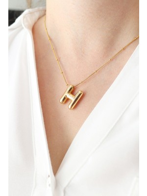 Stainless Stell H Harf Bubble Çelik Gold Kolye