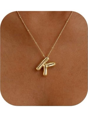 Stainless Stell K Harf Bubble Çelik Gold Kolye
