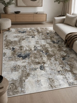Merinos Jel Kaymaz Tabanlı 6 M² Bej-Kahve Gri Ton Geçişli Modern Desenli