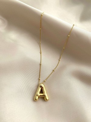 Stainless Stell A Harf Bubble Çelik Gold Kolye