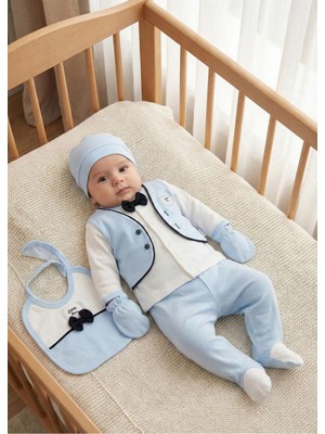 Zeynuko Erkek Bebek Papyonlu Little Man 5'li Yenidoğan Hastane Çıkışı Zıbın Seti