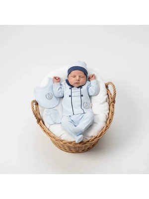 Zeynuko Erkek Bebek %100 Pamuk Taçlı Aslan 5'li Yenidoğan Hastane Çıkışı Zıbın Seti