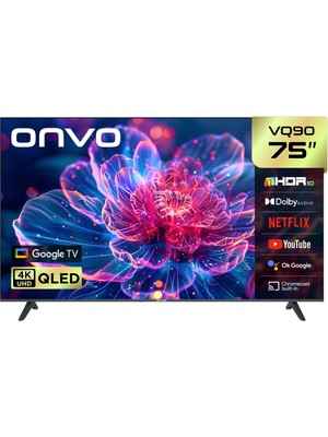 Onvo 75VQ90F3UA 75'' 190 Ekran Uydu Alıcılı 4K Ultra HD Google Smart QLED TV