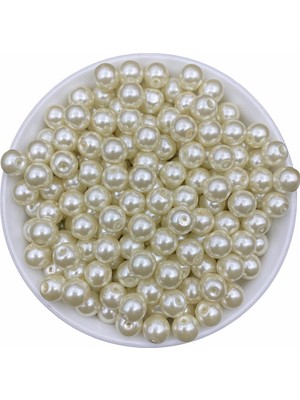 Hedef Bijuteri 10mm Krem Cam İnci Boncuk 50 gr Renkli Plastik Takı Yapım Malzemesi