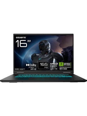 Gigabyte Gaming A16 Laptop Ryzen7 260 16.0 FHD+165Hz RTX5060 Gddr7 8g- Ddr5 16GB*1 Gen4 1tb Dolby Atmos