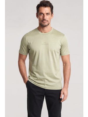Paul & Shark Erkek Regular Fit Yuvarlak Yakalı Pamuklu Logo Işlemeli Kısa Kollu Yeşil T-Shirt 26411049-722