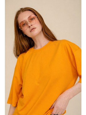 Le Touche Kahverengi Basic Kadın T-Shirt Regular Oversize Tişört