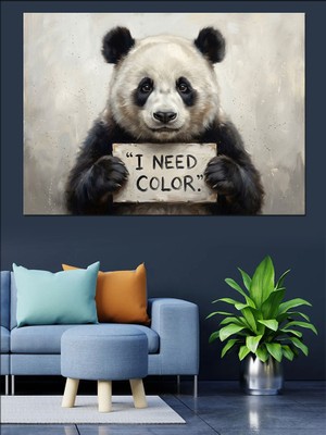 Tablomega I Need Color Yazılı Panda Dekoratif Kanvas - Mdf Ahşap Tablo