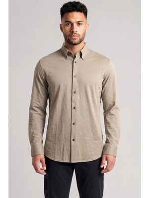 Emporio Armani Erkek Regular Fit Mini Kartal Detaylı Pamuklu Uzun Kollu Haki Gömlek EM005446 AF10762-F6219