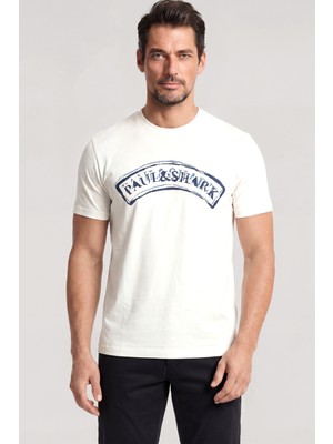 Paul & Shark Erkek Regular Fit Pamuklu Yuvarlak Yakalı Baskılı Kısa Kollu Beyaz T-Shirt 26411071-108