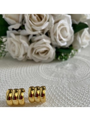 Stainless Stell Stainles Steel Gold Kalın 3’lü Halka Küpe – Minimal & Modern Tasarım